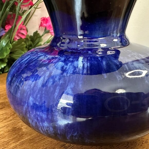 Blue Mountain Pottery Flared Rim Vase Cobalt Drip Glaze Canadian Studio Art MCM - Picture 6 of 6